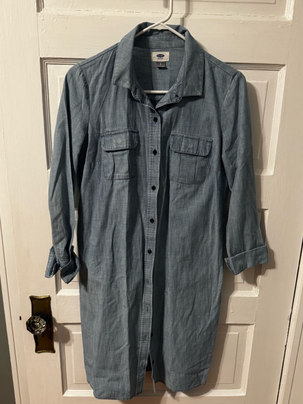 Old Navy Light Blue Denim-Style Button-Down Shirt Dress